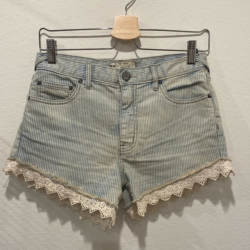 Free People Striped Tea Stained Crochet Detail Shorts
